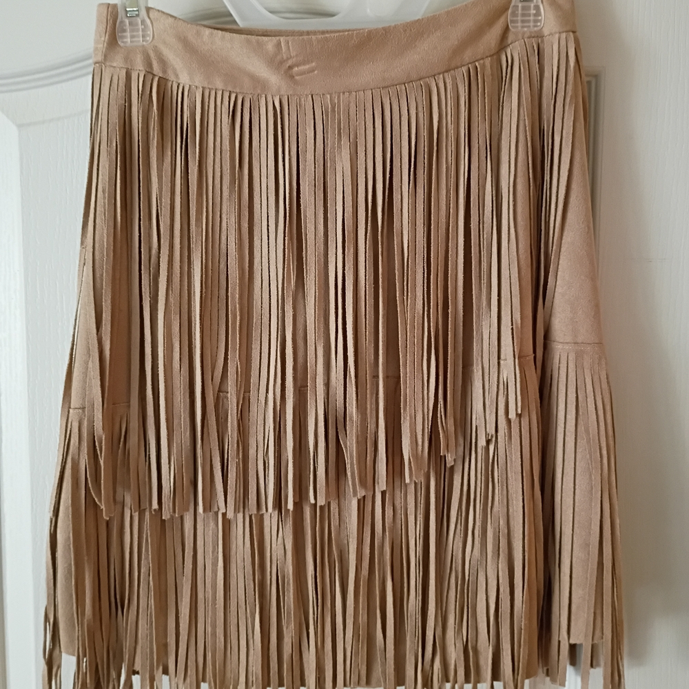Fringed Tan Suede Look Skirt